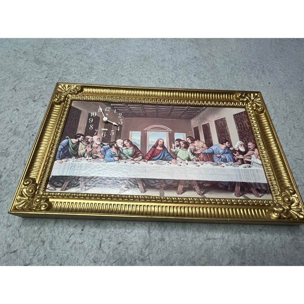 Vintage Syroco The Last Supper Wall Clock Ornate Gold Frame‎ Religious Art 18x11 - Picture 2 of 6